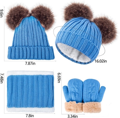 Kids Winter Beanie - Thermal Fleece Lined Knit Hat, Soft Neck Warmer Girls & Boys 1-10 Years (Mittents NOT Included)