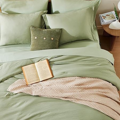 WRENSONGE Twin Comforter Set- 5 Pieces Sage Green Bed in a Bag, All Season Twin XL Bedding Sets with 1 Fitted Sheet, 1 Flat Sheet, 1 Pillow Sham and 1 Pillowcase
