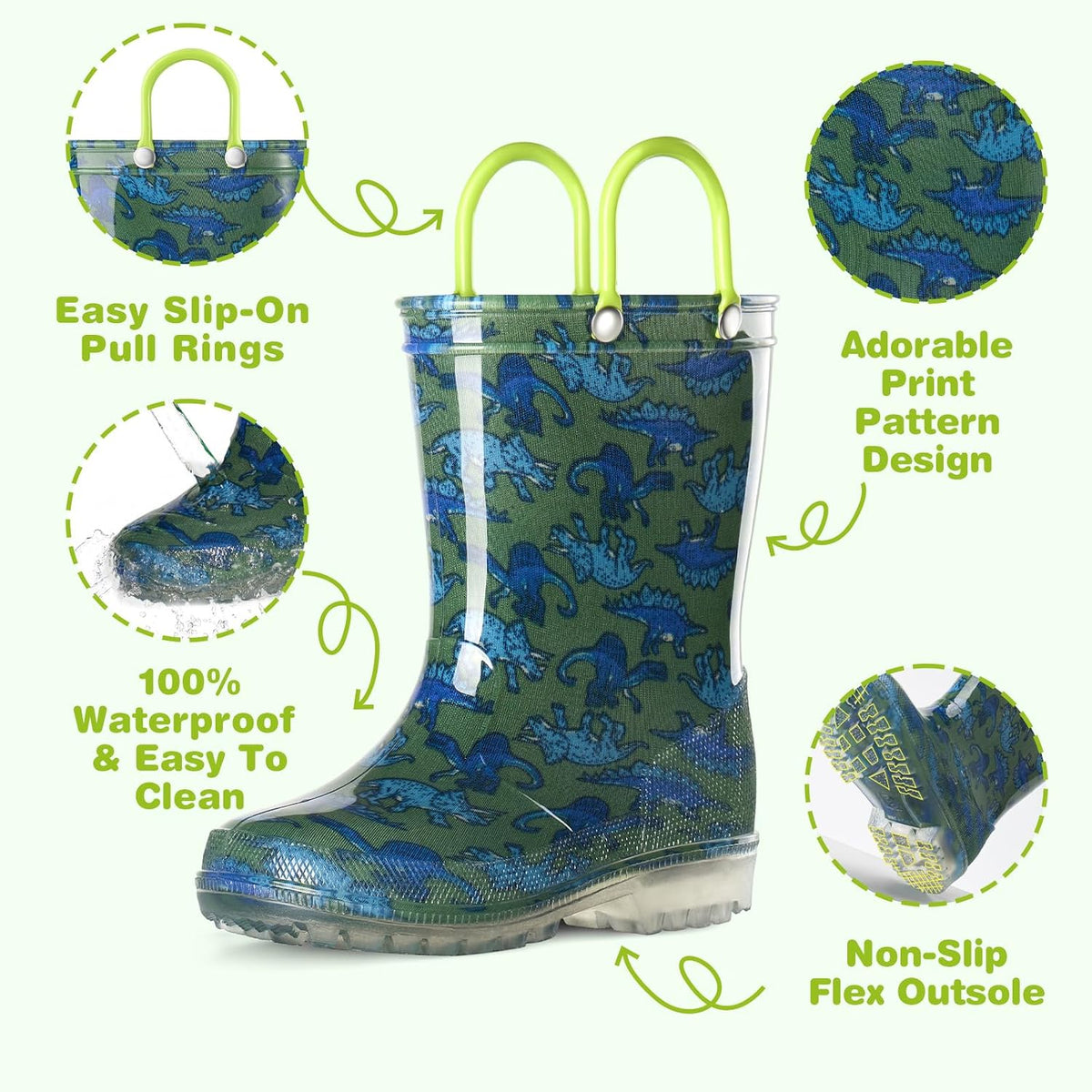 HISEA Kids Rain Boots for Boys Girls, Waterproof Lightweight Rain Boots Light Up by Steps for Water Beach Outdoor Playing (Toddler/Little Kid/Big Kid
