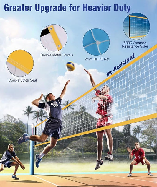 Professional Volleyball Net Heavy Duty, 46 FT Aircraft Steel Cable, Upgraded Weather Resistant, Portable for Outdoor & Indoor, Pool, Trees, Backyard, Yard, Beach, Park, 32x3FT(Net Only)