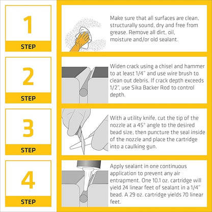Sikaflex Self Leveling Sealant, Gray, polyurethane with an accelerated curing capacity for sealing horizontal expansion joints in concrete, 10.1 fl. oz Cartridge