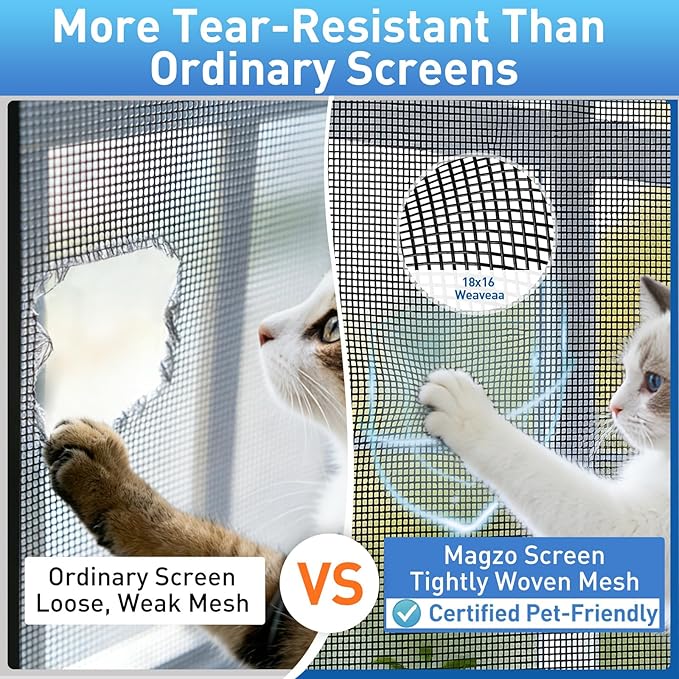 MAGZO Window Screen Replacement Mesh 36"W x 196"L - Pet Resistant Premium & Durable Polyester Screen Door Mesh, Allows Fresh Air in, DIY Repair Kit Includes Tool for Sliding Doors,Windows,Patio, Gray