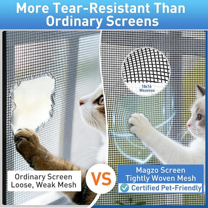 MAGZO Window Screen Replacement Mesh 36"W x 196"L - Pet Resistant Premium & Durable Polyester Screen Door Mesh, Allows Fresh Air in, DIY Repair Kit Includes Tool for Sliding Doors,Windows,Patio, Gray
