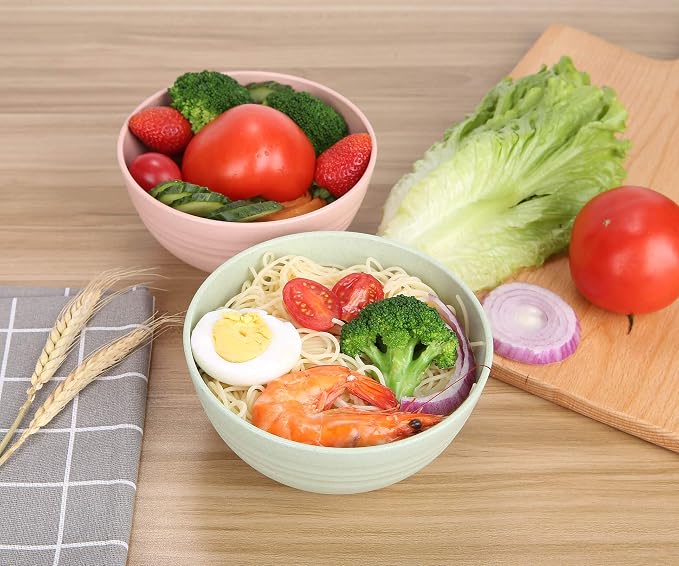 Unbreakable Cereal Bowls - 24 oz Reusable Wheat Straw Bowl Set of 4 - Dishwasher & Microwave Safe - Perfect for Cereal, Soup and Rice - BPA Free, Healthy & Eco-Friendly (Beige)