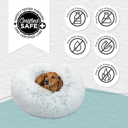 Best Friends by Sheri The Original Calming Donut Dog and Cat Bed in Shag Fur, Frost Gray, Small, 23x23