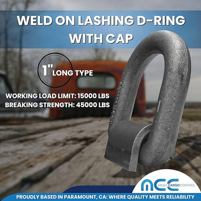 Heavy Duty Weld-On Forged D Ring, 1" (Long) D-Ring Trailer Tie Down Anchor for Truck, RV, Cargo - MBS: 45000 Lbs, 2 Pack
