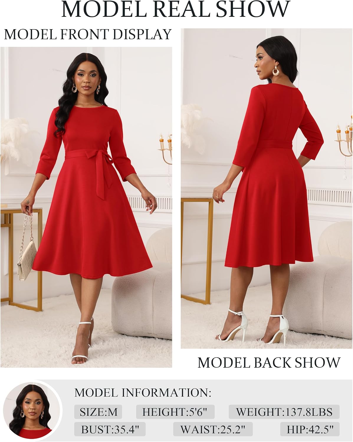 Women's Cocktail Dresses 3/4 Sleeve Formal Vintage Wedding Guest Dress (XS-3XL)