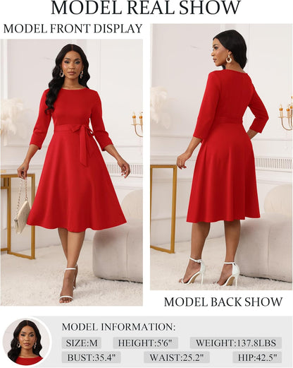 Women's Cocktail Dresses 3/4 Sleeve Formal Vintage Wedding Guest Dress (XS-3XL)