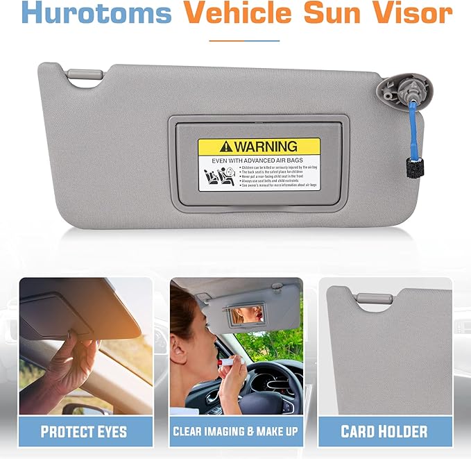 Sun Visor for 2008-2017 Honda Accord, Right Passenger Side Grey Sunvisor with Light, Replacement 83230TA0A91ZA