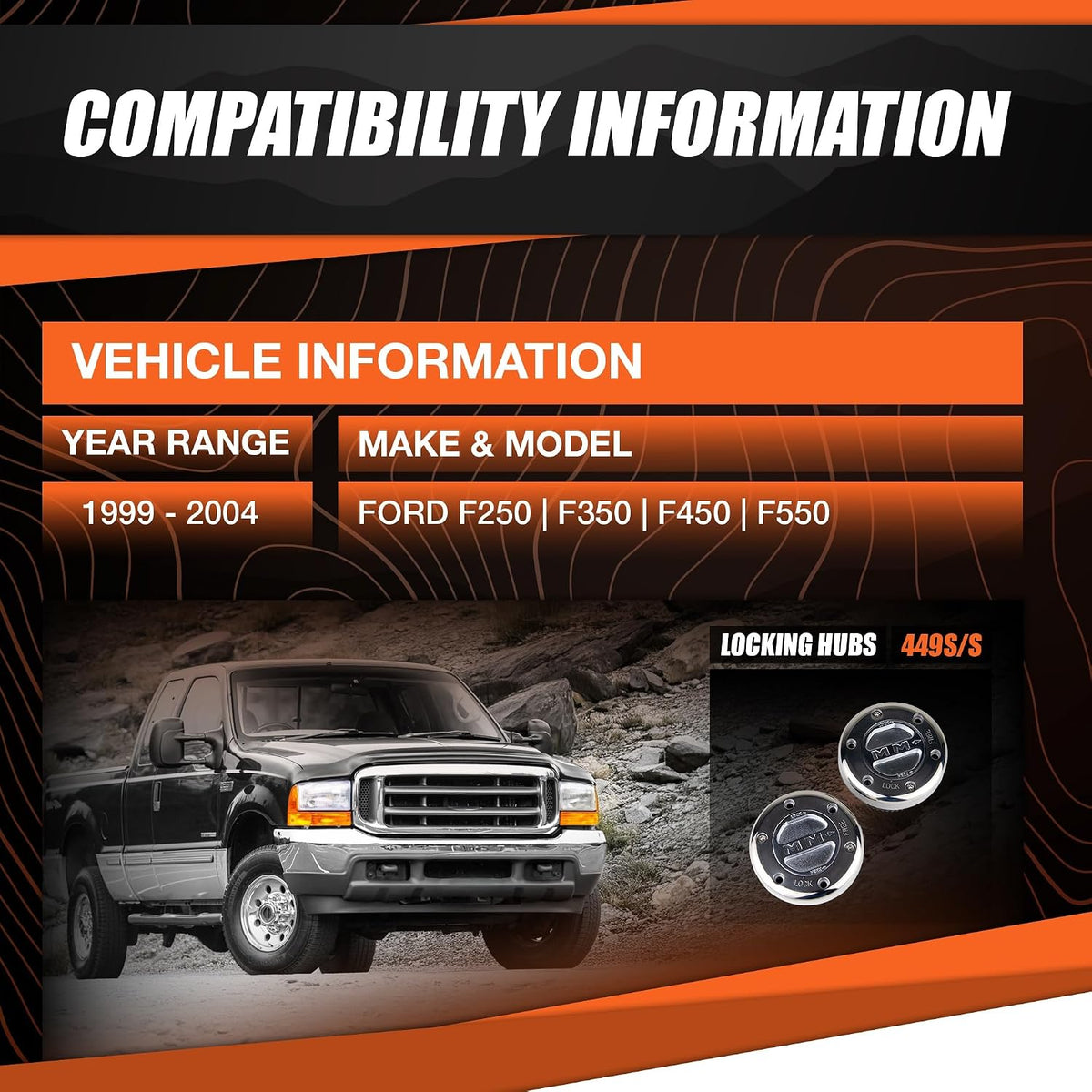 MILE MARKER 449S/S Pair of Premium Locking Hubs fits 1999-2004 F250 F350 F450 F550 | Reliable in Extreme Off Road Conditions | Replaces Original Equipment Manual or Automatic Hubs