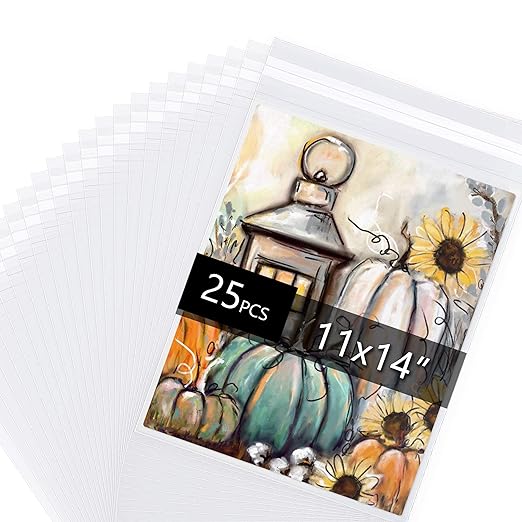 Falling in Art Acid Free 1.496mil (Single Side) Crystal Sealed Clear Bags for 11x14 Art Prints, Photos, 11 37 Inches by 14 38 Inches, 25-Pack