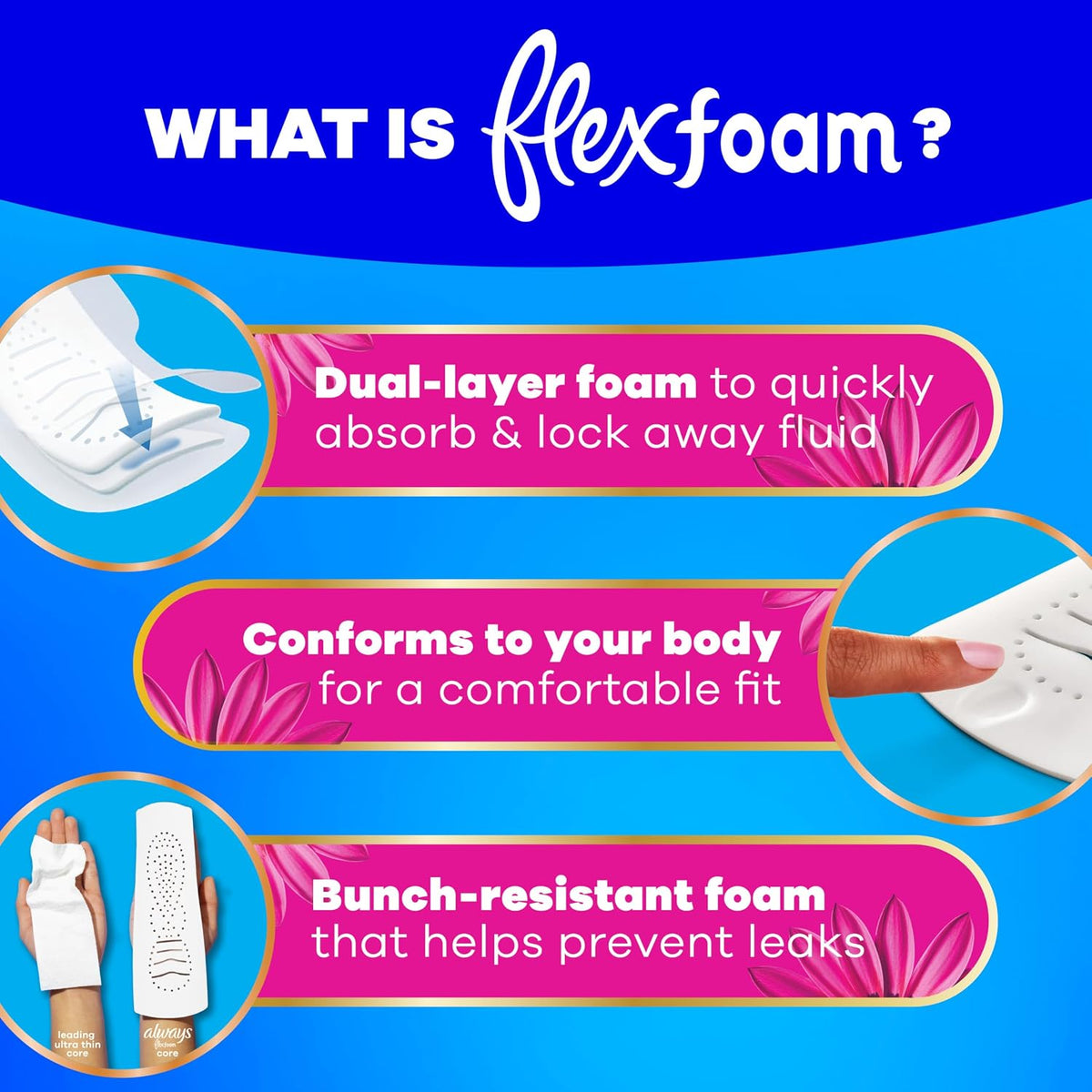 Always Radiant Feminine Pads for Women, Flexfoam Pads with Wings, Size 5, Extra Heavy Overnight Absorbency, Lightly Scented, 26 Count