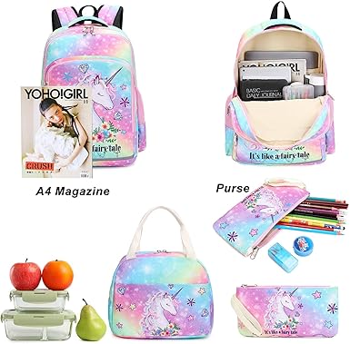 BTOOP Girls Backpack Kids Boys Elementary Bookbag Girly School Bag with Insulated Lunch Tote and Pencil Pouch