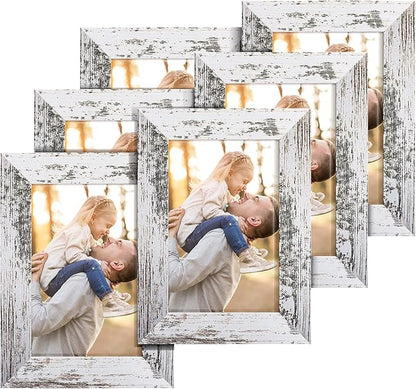 TWING 4 x 6 Rustic Picture Frames Set of 6, Farmehouse Photo Frame Collage For Wall Decor Mounting or Tabletop Display Distressed White, Ideal Valentine Gifts for HimHer