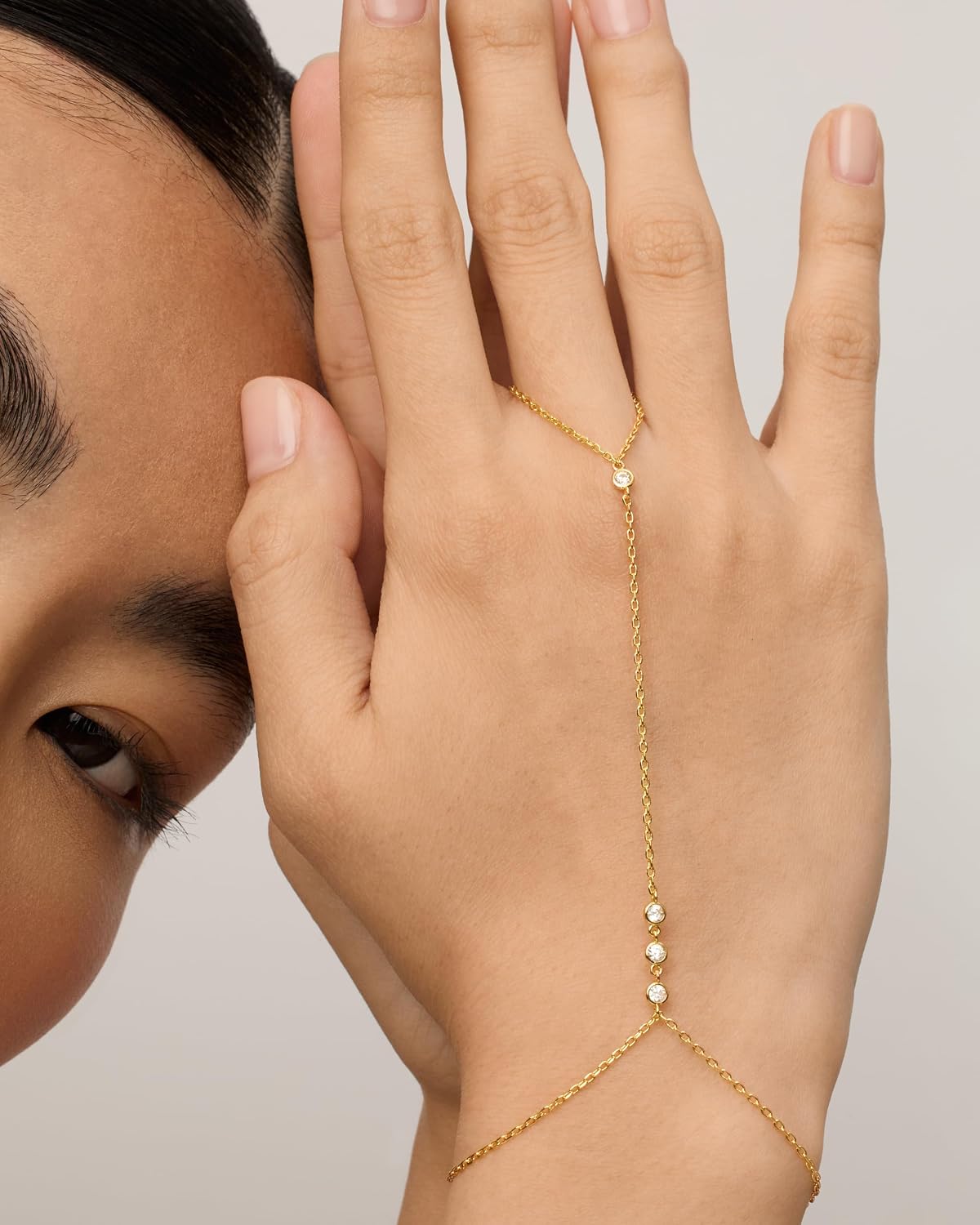 PAVOI 14K Gold Plated Hand Chains for Women - Adjustable Hand Chain Bracelet and Ring - Trendy Gold Handchain Bracelet Stack Summer Jewelry - Cubic Zirconia Body Jewelry