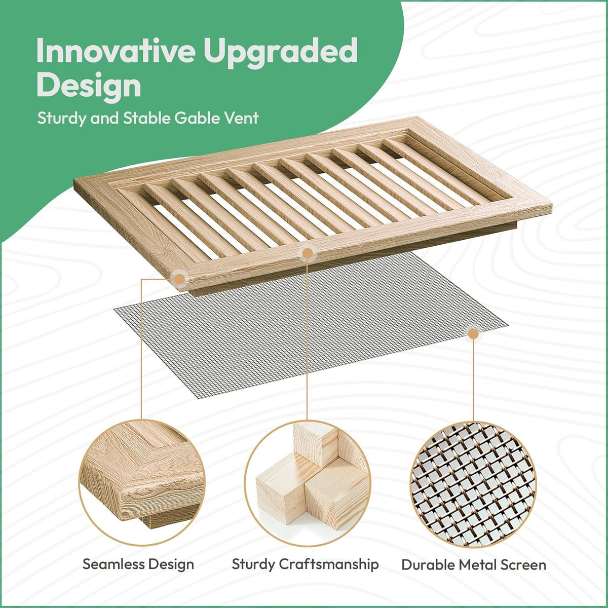 18" x 18" Wood Gable Vent with Metal Screen – Heavy-Duty Mesh, Paintable Finish, Perfect for Attics & Outdoor Sheds, Vent Opening: 16" x 16"
