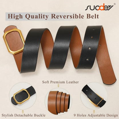 SUOSDEY Women Reversible Leather Belt for Jeans Pants Dresses Ladies Waist Belt, 1.3" Width Fits Waist Size from 38"