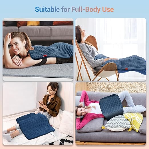 Comfytemp Heating Pad for Back Pain Relief - FSA HSA Eligible Extra Large Heating Pad XXL, Birthday Gifts for Women Mom Her Wife, 17''x 33'' King Size Electric Heating Pad for Period Cramps (Blue)