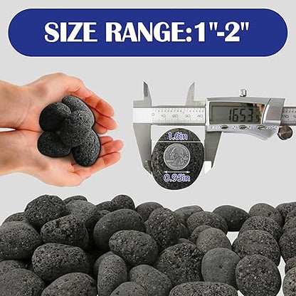 Sunnyglade 10LBS Black Lava Rocks for Fire Pit 1-2 inch Gas Fireplace Rocks, Black Lava Pebbles for Propane Fire Pit, Decorative Volcanic Stone for Outdoor  Indoor Gas Fireplace (10, Pounds)