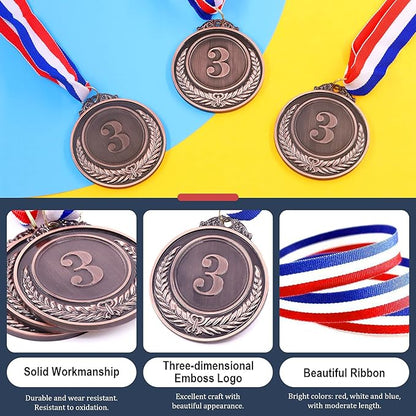 Hilitchi 5Pcs Gold Award Medals - Olympic Style Winner Medals with Ribbon