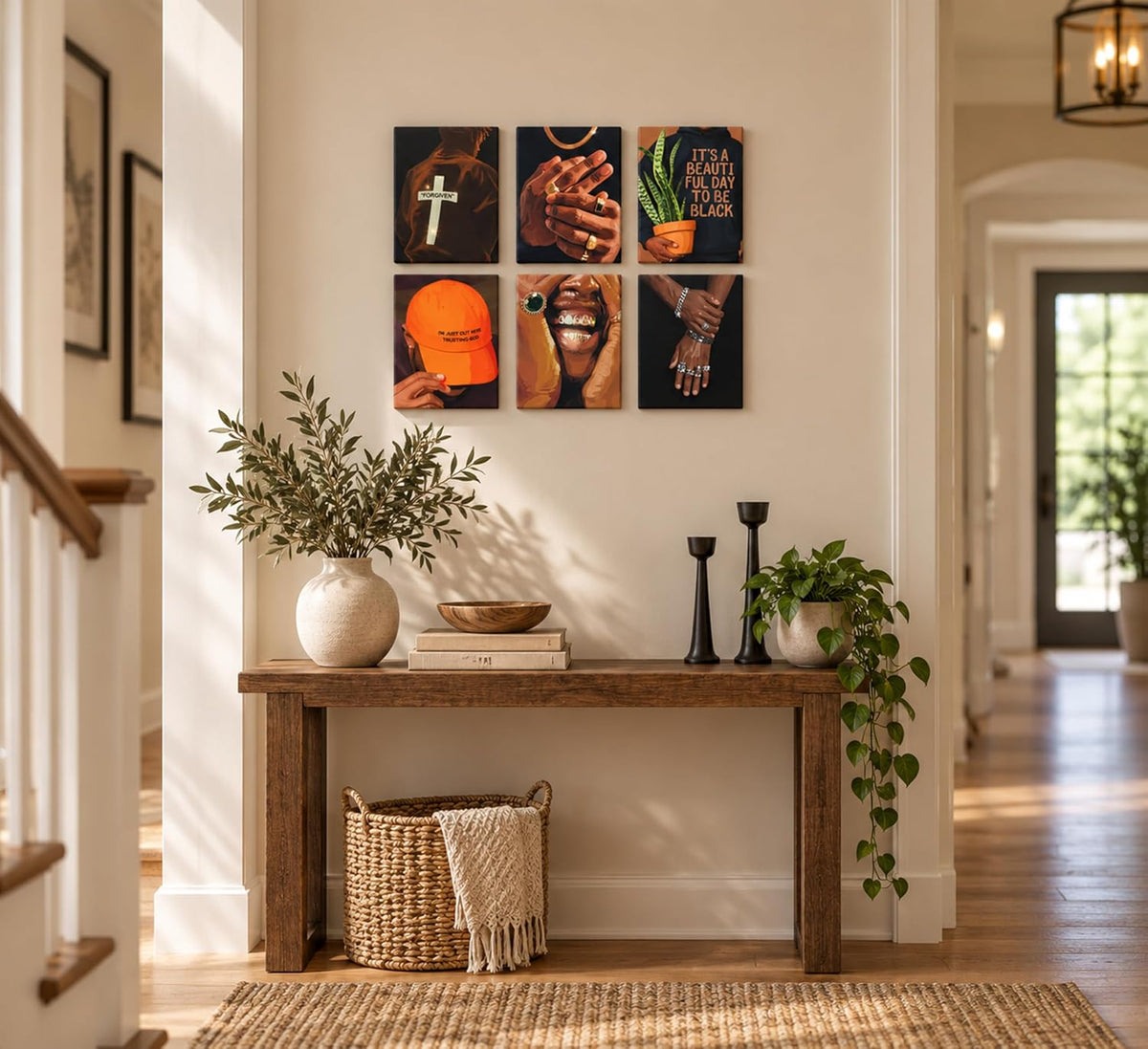 6pcs Black man Canvas Wall Art Black Man Trend Luxury Street Painting Pictures Decor Fashion African American Posters Prints Artwork for Living Room Bedroom Scene Home Decoration Unframe