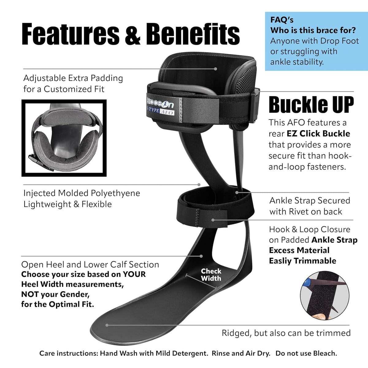 Drop Foot Stabilizer Brace, Moldable, Trimmable, Lightweight Polyethylene, for Women, AFO Brace, Boot for Injured Foot, Women, Left