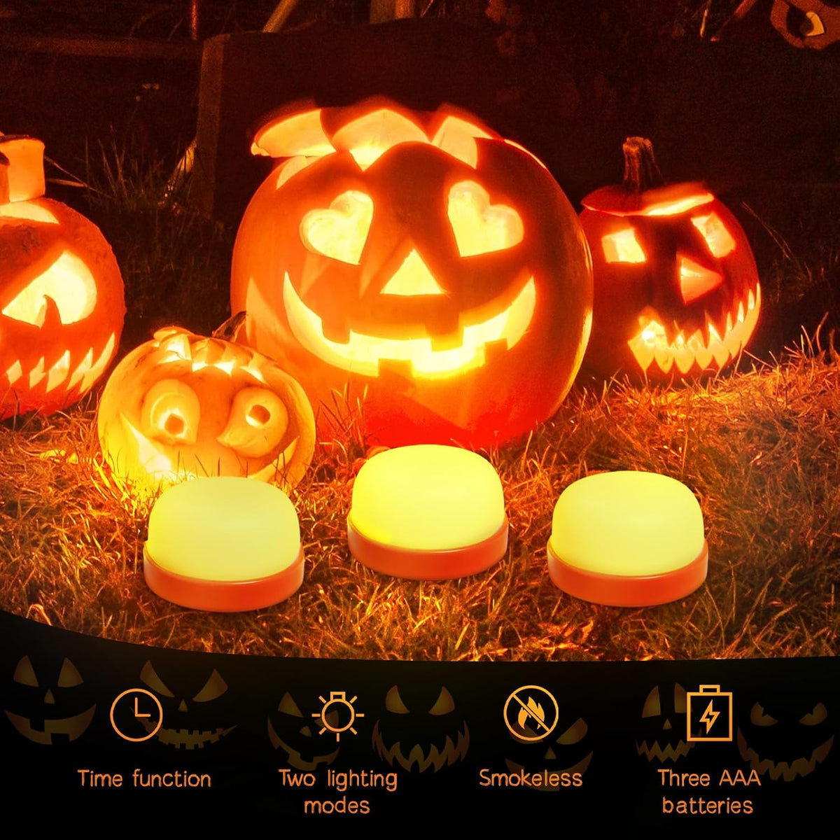 PTYcrazy Halloween Pumpkin Lights, LED Pumpkin Lights with Remote and Timer,Jack-O-Lantern Light for Halloween Decor,Battery Operated, Bright Flickering Flameless Candle Set 4 Pack