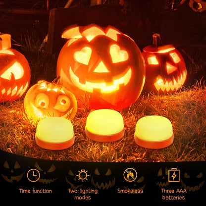 PTYcrazy Halloween Pumpkin Lights, LED Pumpkin Lights with Remote and Timer,Jack-O-Lantern Light for Halloween Decor,Battery Operated, Bright Flickering Flameless Candle Set 4 Pack