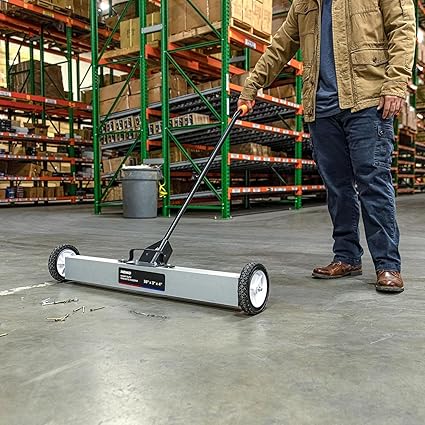 NEIKO 53418A 36-Inch Magnetic Pickup Sweeper with Wheels, Adjustable Handle, and Floor Magnet, Heavy-Duty Magnet to Pick Up Nails, 55-Pound Capacity