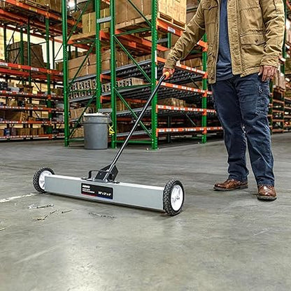 NEIKO 53418A 36-Inch Magnetic Pickup Sweeper with Wheels, Adjustable Handle, and Floor Magnet, Heavy-Duty Magnet to Pick Up Nails, 55-Pound Capacity
