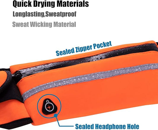 Running Belt Waist Packs,Workout Fanny Pack,Ultra Light Bounce Free Waist Pouch Fitness Workout Belt Sport Waist Pack for Women Men,Adjustable Waistband Bag for All Kinds of Phone (Orange)