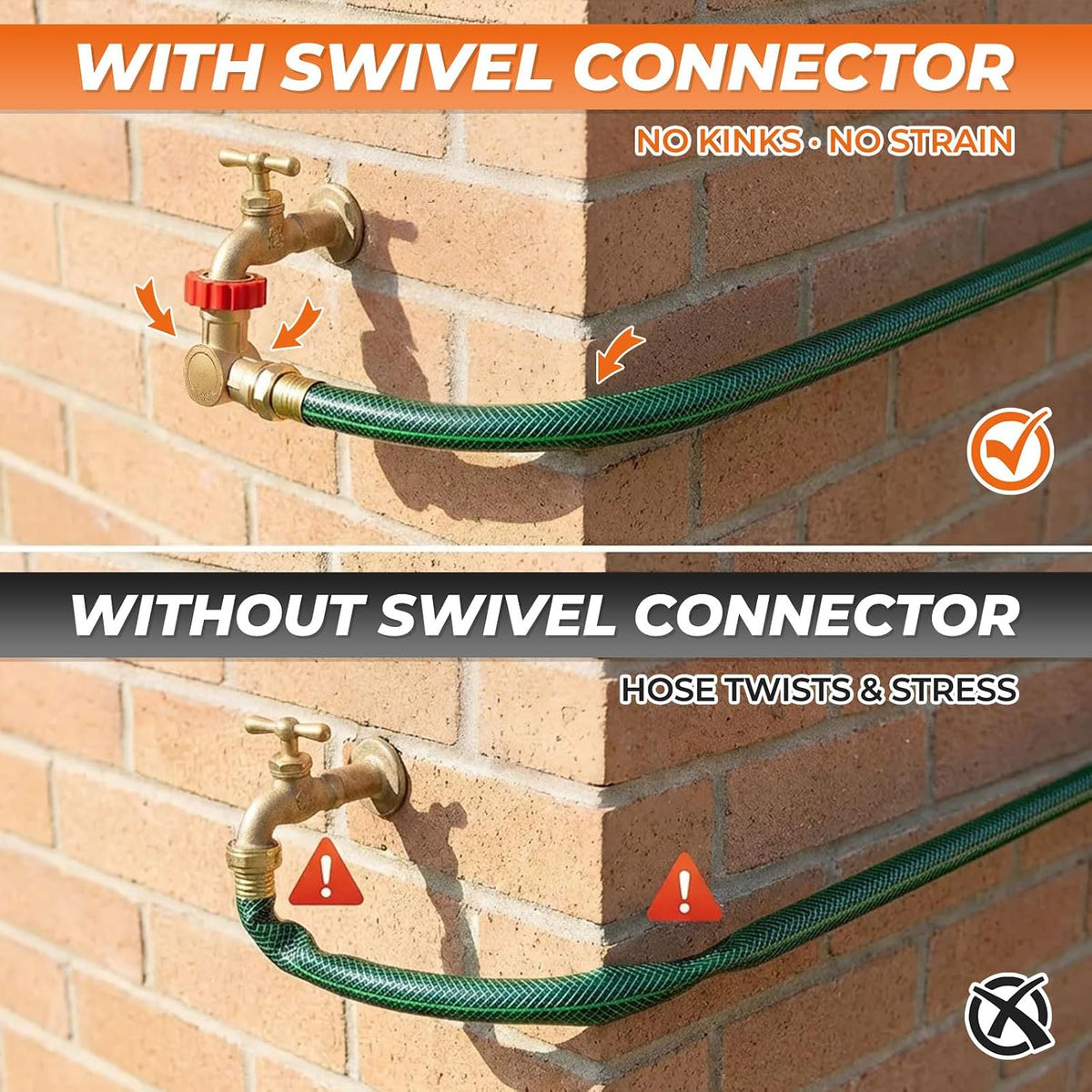 Pivot Pocket High-Flow Adjustable 180° & 360° Swivel Connector, Lead-Free Brass Hose Adapter, Anti-Kink Design, Swivel Connector ONLY, No Silicon Washers