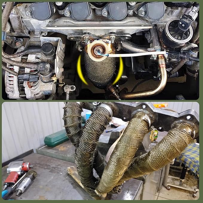 Titanium Exhaust Heat Tape Wrap, 2Aux 50 Ft, Motorcycle Fiberglass Heat Shield Tape With Stainless Ties