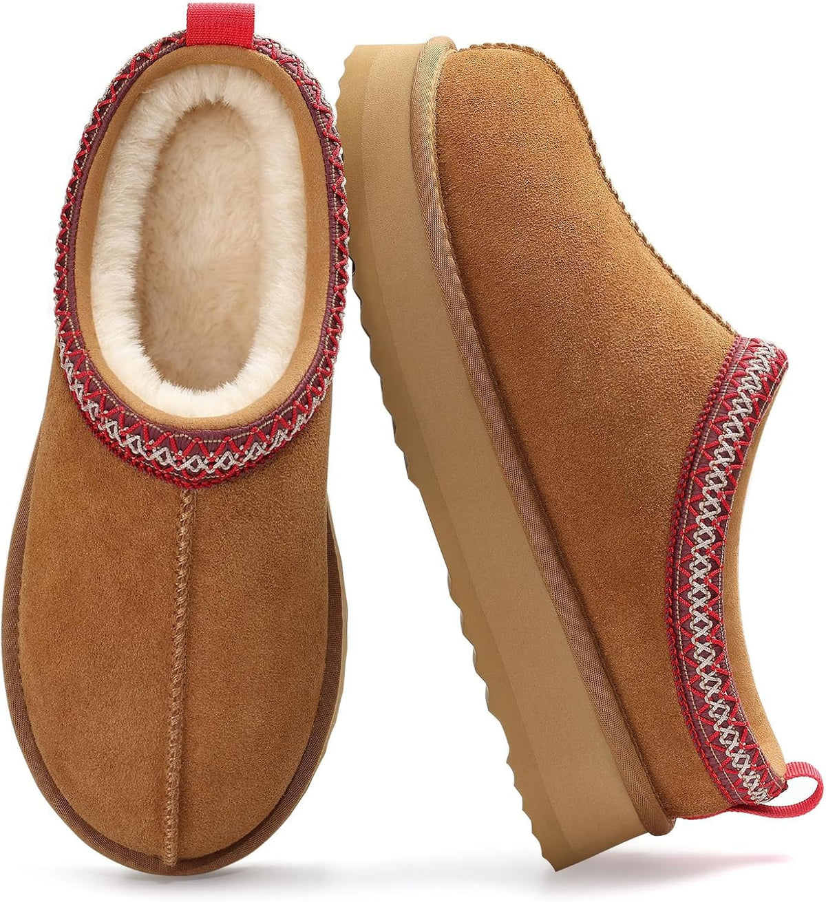Genuine Suede Platform Slippers for Women Fuzzy Winter Warm Shoes Indoor Outdoor