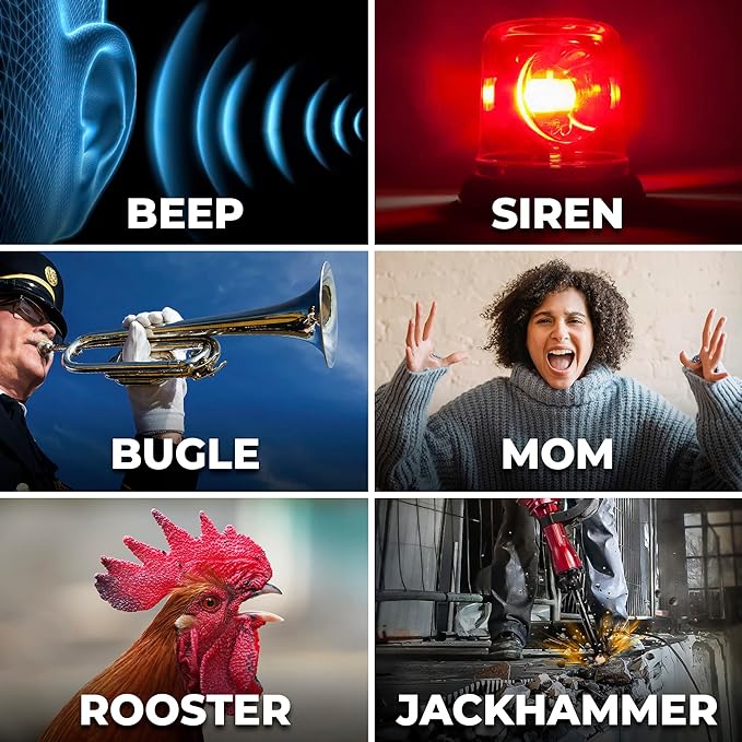 Sharp Big Bang Super Loud Alarm Clock for Heavy Sleepers, 6 Extremely Loud Wake Up Sounds: Rooster, Bugle, Nagging Mom, Jackhammer, Siren, Beep- Up to 115db Volume, Silver/Black with White LED Display