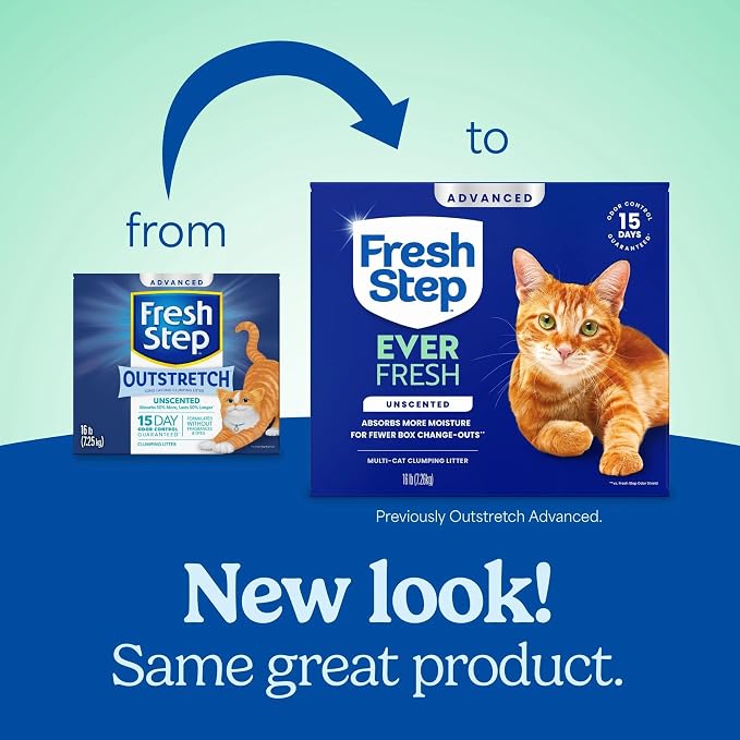 Fresh Step Advanced Ever Fresh Unscented Clumping Cat Litter, 16 lb., 2 Pk Ultra Absorbent to Last Longer, Unscented, Lowest Dust Formula, Compatible with Most Auto Litter Boxes