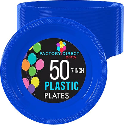 Exquisite Dark Blue Plastic Plates Disposable 7" Plastic Dinner Plates 50 Pcs Dark Blue Disposable Plates Plastic Plates For Party Plates Disposable Heavy Duty 350 GSM Dark Blue Plates For Party.