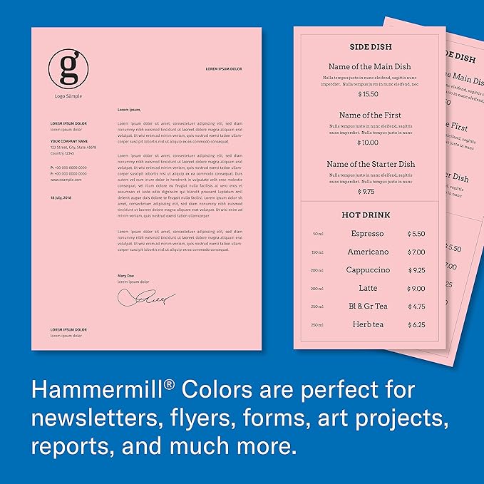 Hammermill Colored Paper, 20lb Pink Printer Paper, 8-1/2 x 11- 1 Ream (500 Sheets) - Made in the USA, Pastel Paper, 103382R