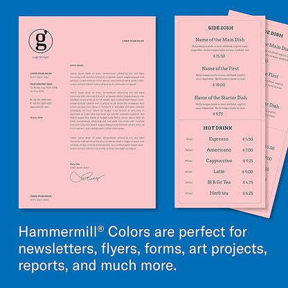Hammermill Colored Paper, 20lb Pink Printer Paper, 8-1/2 x 11- 1 Ream (500 Sheets) - Made in the USA, Pastel Paper, 103382R