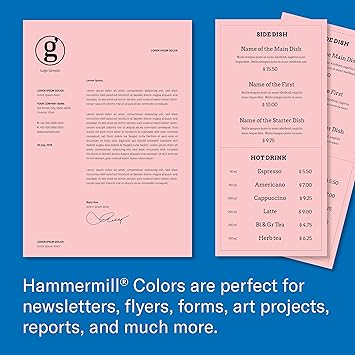 Hammermill Colored Paper, 20lb Pink Printer Paper, 8-12 x 11- 1 Ream (500 Sheets) - Made in the USA, Pastel Paper, 103382R
