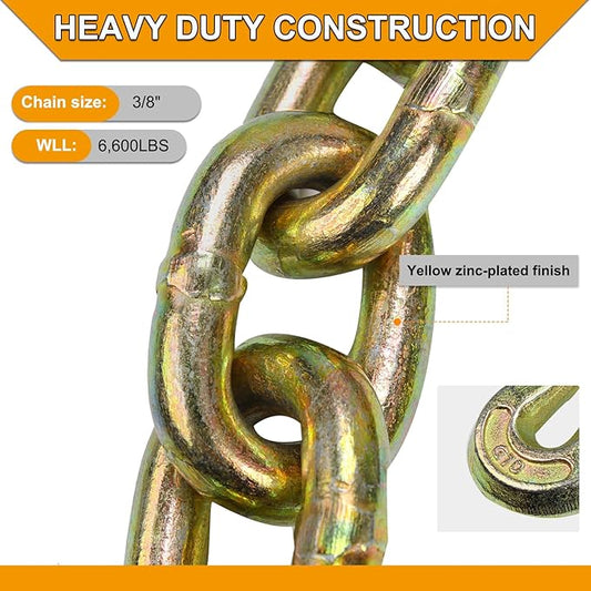 38 inch x 20 Feet G70 Binder Chain with Clevis Grab Hook 6,600 lbs WLL Transport Chain Tie Down Binder Chain for Flatbed, Truck, Farm 1 Piece