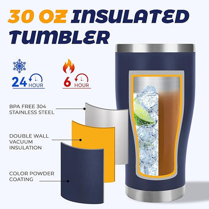 DS 30 Oz Tumbler with Lid Stainless Steel Vacuum Insulated Water Coffee Tumbler Durable Leak Proof BPA Free Ice Coffee Thermal Cup (Blue)