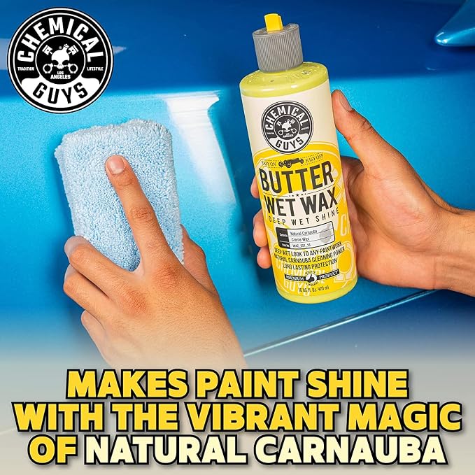 Chemical Guys Butter Wet Wax - Deep Wet Shine Car Wax for Cars, Trucks, SUVs, RVs, and More, Easy On/Off Liquid Formula, Banana Scent - 16 fl oz