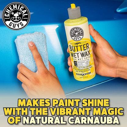 Chemical Guys Butter Wet Wax - Deep Wet Shine Car Wax for Cars, Trucks, SUVs, RVs, and More, Easy On/Off Liquid Formula, Banana Scent - 16 fl oz
