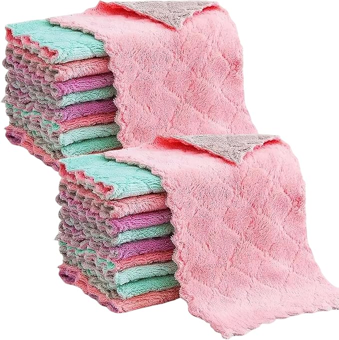 Reusable Microfiber Kitchen Cleaning Cloths – Super Absorbent, Quick-Drying Dish Towels for Kitchen Car Furniture Bowl Tea. 10.6" x 6.3" Coral Velvet Dishcloths Lint-Free Machine Washable 10 Pack