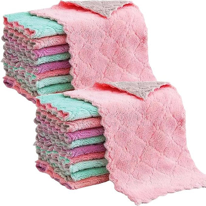 Reusable Microfiber Kitchen Cleaning Cloths – Super Absorbent, Quick-Drying Dish Towels for Kitchen Car Furniture Bowl Tea. 10.6" x 6.3" Coral Velvet Dishcloths Lint-Free Machine Washable 10 Pack
