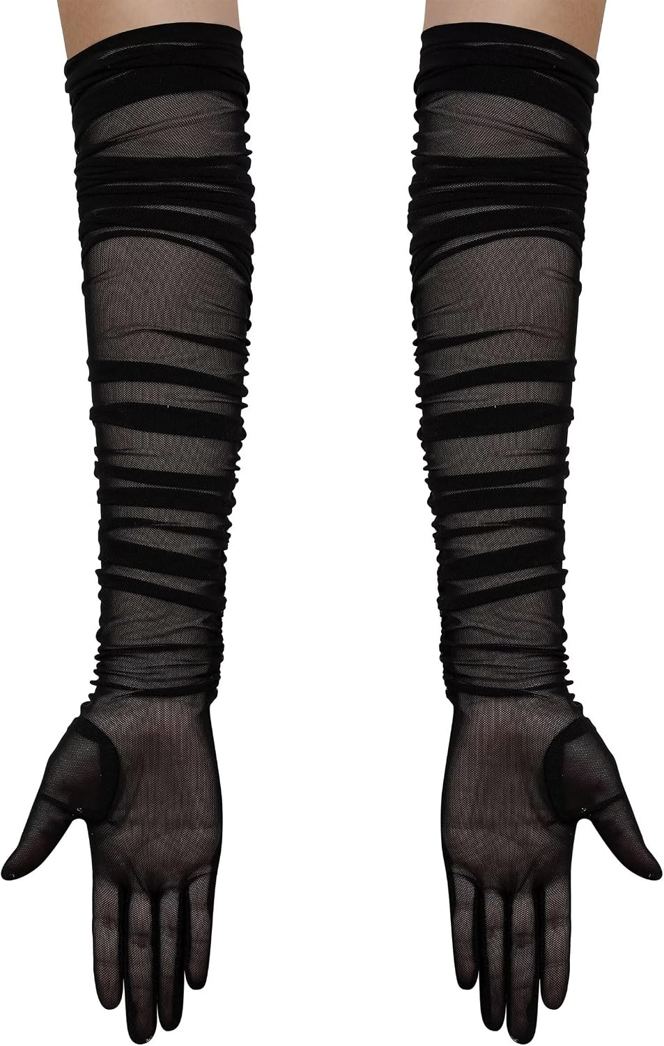 Hazhlko Women's Super Long Stretchy Ruched Mesh Tulle Sheer Gloves Costume Opera Party 1920's Dance Gloves