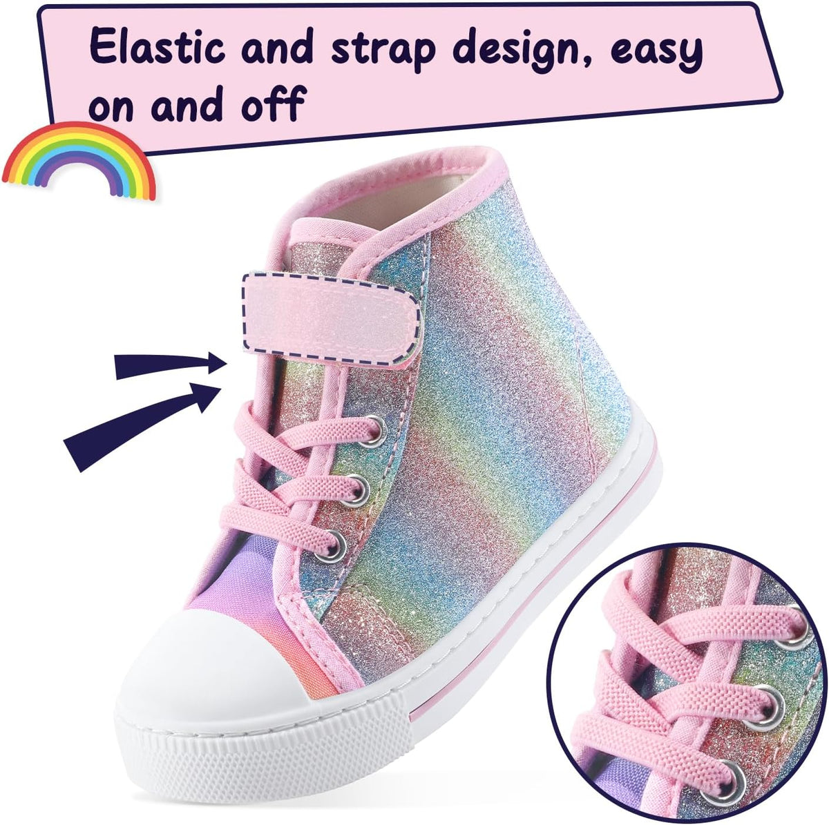 Toddler Sneakers Girls Canvas High Top Walking Shoes with Hook and Loops