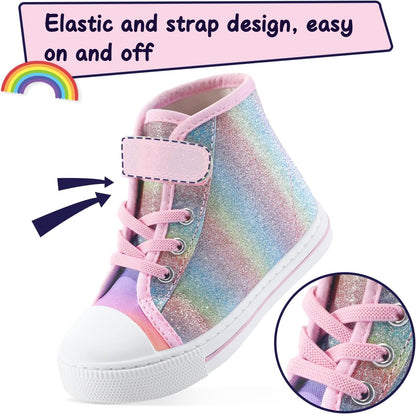 Toddler Sneakers Girls Canvas High Top Walking Shoes with Hook and Loops