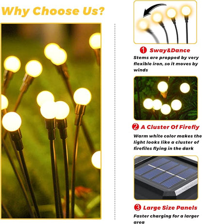 Solar Lights Outdoor-2Pack 16LEDs Solar Garden Firefly Lights Outside,Solar Powered Light Outdoor and Garden Decorative IP65 Waterproof,Yard Patio Pathway Decor,Gardening Gifts for Women,Warm White